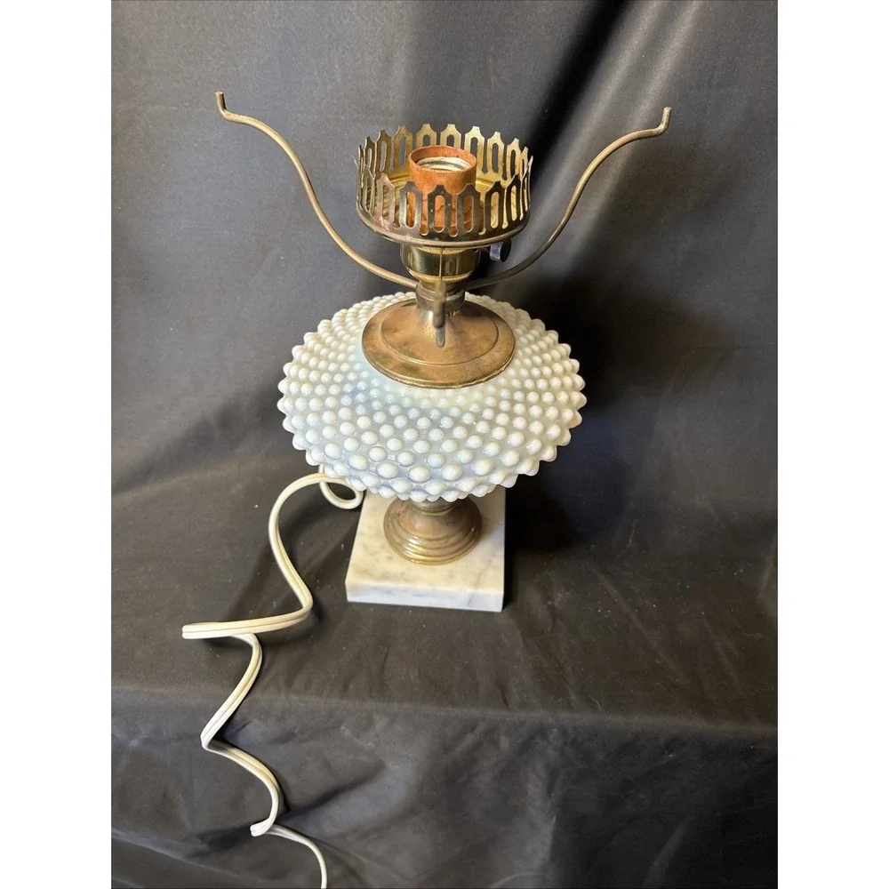 Vintage French Opalescent Hobnail Table Lamp with Marble Base
